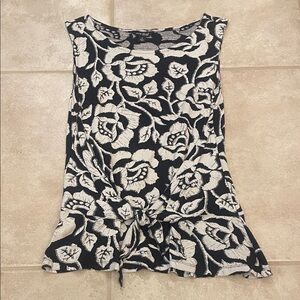 Lucky Brand Black & Cream Floral Tie-Front Sleeveless Blouse